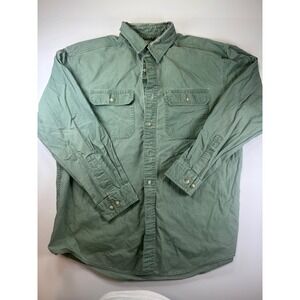 L.L. Bean Button Down Shirt Mens Large Green Cotton Traditional Fit 270133 Long